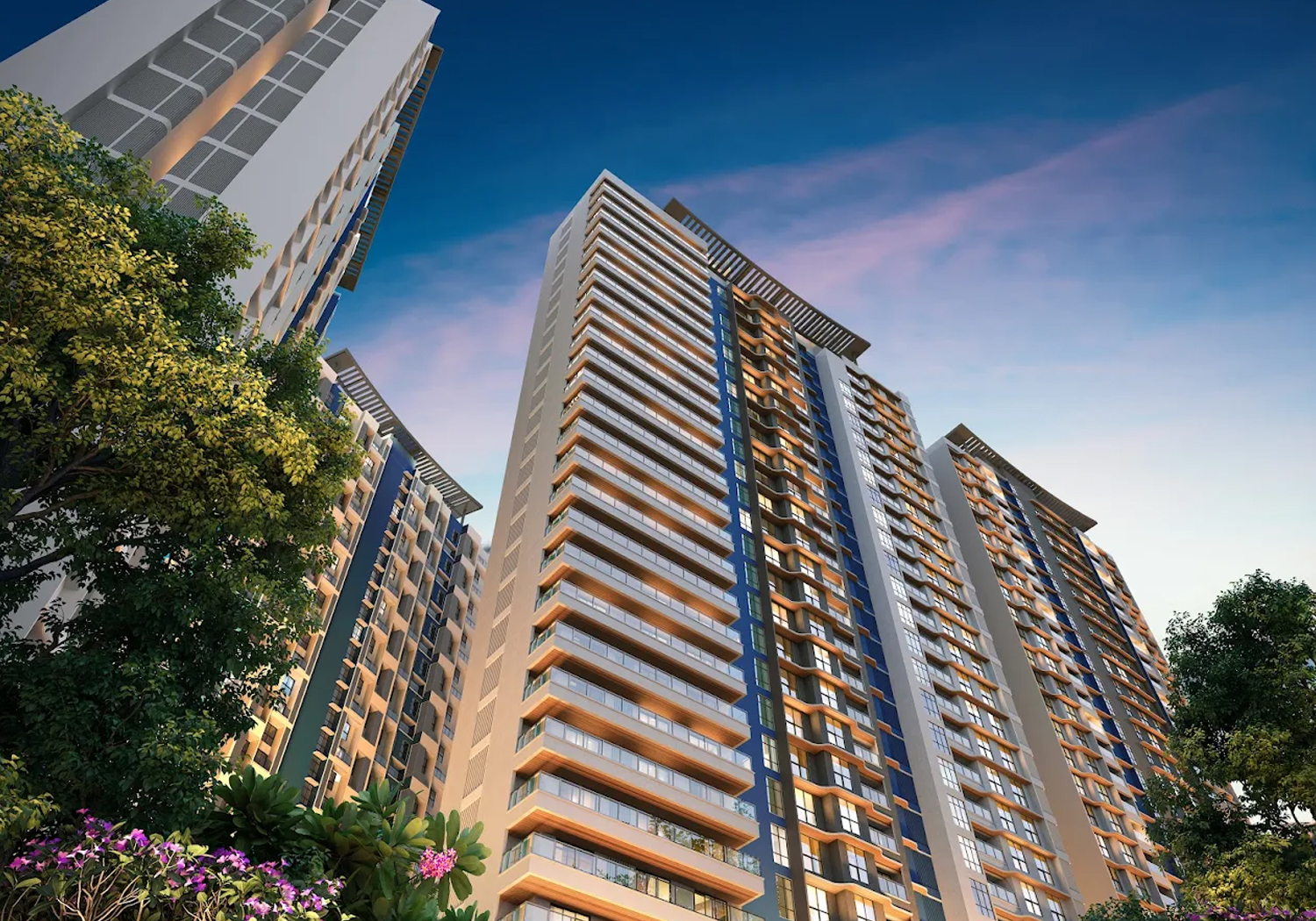 Exterior view of Gera's Island of Joy &mdash; photo gallery, images, brochure, amenities, cost sheet, price breakup, availability details, RERA number, RERA certificate, possession date, layout plan, logo, floor plan, master plan, and location map showcasing project highlights and features.