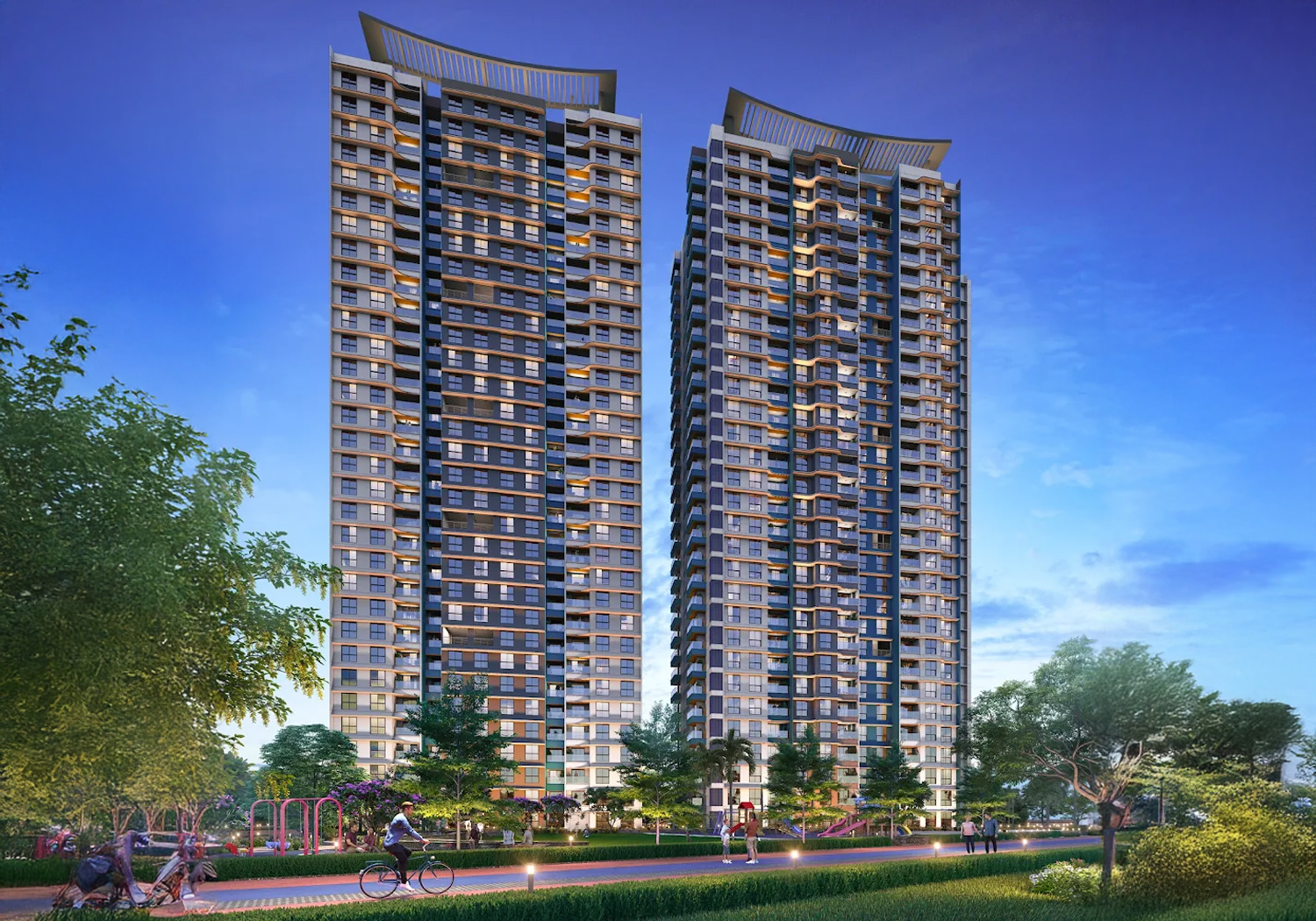 Exterior view of Gera's Island of Joy &mdash; photo gallery, images, brochure, amenities, cost sheet, price breakup, availability details, RERA number, RERA certificate, possession date, layout plan, logo, floor plan, master plan, and location map showcasing project highlights and features.